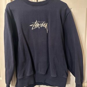 Stussy Navy Crewneck with White Script Logo